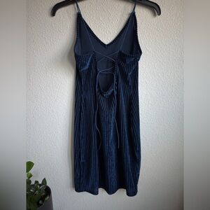 Navy Velvet Mini Dress Size Small Open Back Tie Party Dress